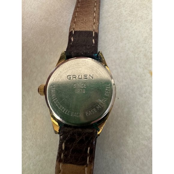 Gruen Precision Quartz vintage gold tone case genuine leather strap watch main image 8